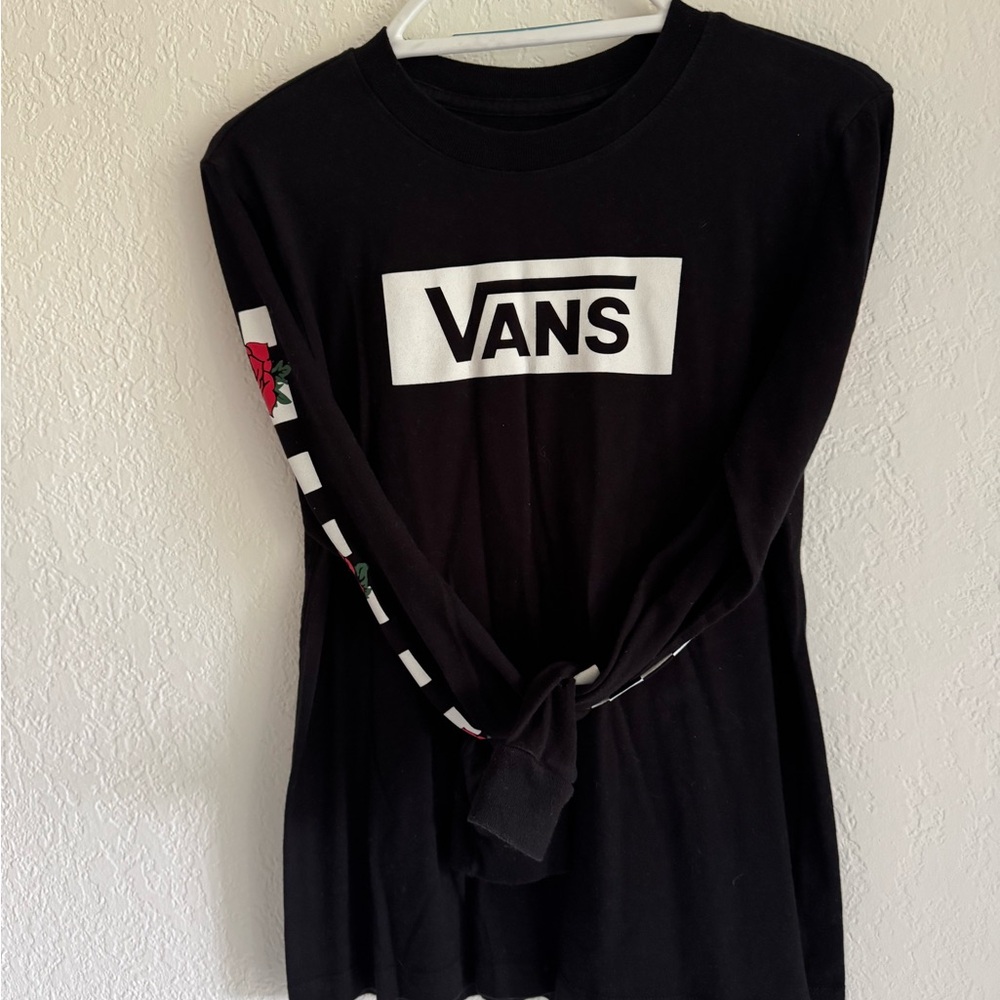 Vans Black Long Sleeve Shirt with Rose Detail